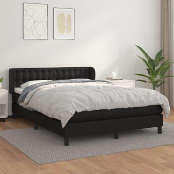 Cama box spring de muelles con colchón negro 140x190 cm en cuero sintético