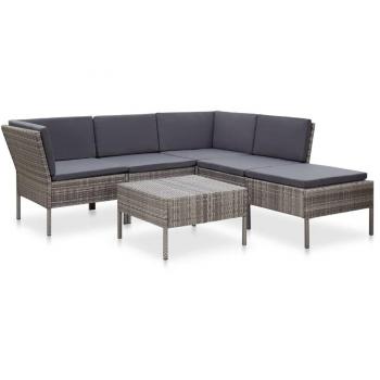 vidaXL Set de muebles de jardín 6 pzas y cojines ratán sintético gris
