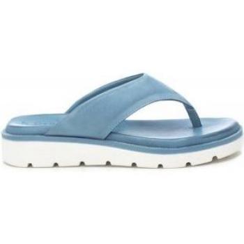 Sandalias planas de piel azul para mujer