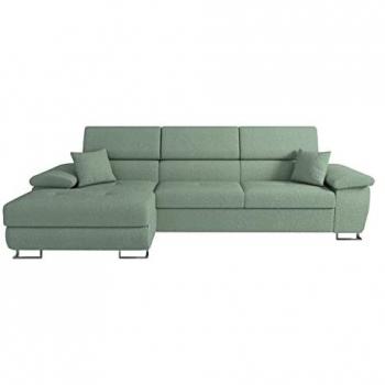 Sofá rinconero Comfivo 242 turquesa con función de descanso y caja de ropa de cama, 275x170x71cm