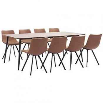 vidaXL Juego de Comedor 9 Piezas Cuero Sintético Mobiliario Interior Casa Hogar Robusto Duradero Resistente Funcional Práctico Útil Marrón Intermedio