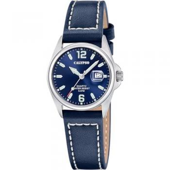 Reloj Calypso Basic K5871/3 Azul Mujer - Caja de Acero Inoxidable 316L Plateado, Correa de Piel Azul