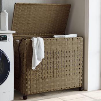 Cesto para Ropa Sucia con Ruedas de Ratán Sintético 66x35x60 cm Color Marrón Oscuro, Natural y Blanco - vidaXL