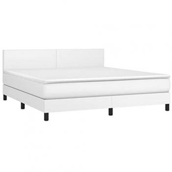 Cama box spring con colchón viscoelástico, espuma, protector, muelles ensacados, adaptable, reversible, cuero sintético blanco 160x200 cm