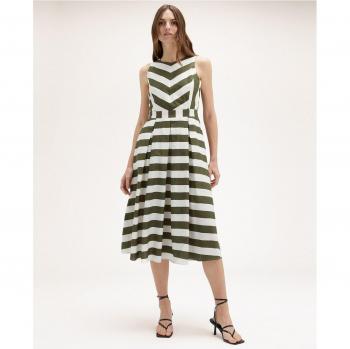 Motivi - Vestido midi de rayas sin mangas - Cuello redondo - Hombro ancho - Falda acampanada