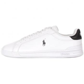 Polo Ralph Lauren Men's Heritage Court Low-Top Sneakers with Side Logo Detail and Black Heel