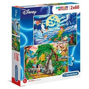 Clementoni- Disney Peter Pan + The Jungle Book 2 Puzzles, 60 Piezas, Multicolor