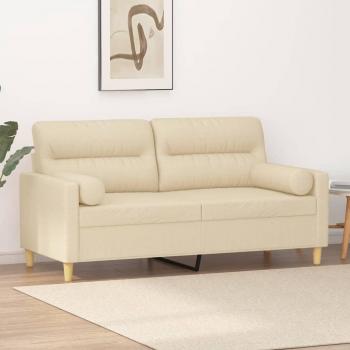 Sofá de 2 plazas con cojines color crema de 140 cm en tela Vidaxl