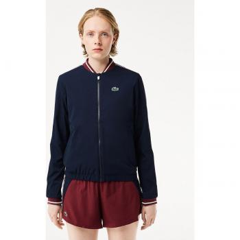 Lacoste Chaqueta de Tenis Elástica Reciclada para Mujer BF1026-00 - Azul Oscuro con Detalles Multicolor