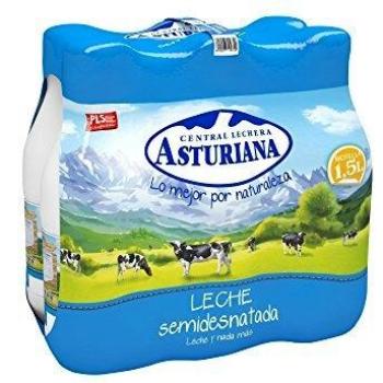 Central Lechera Asturiana Leche Semidesnatada, 6 x 1,5L