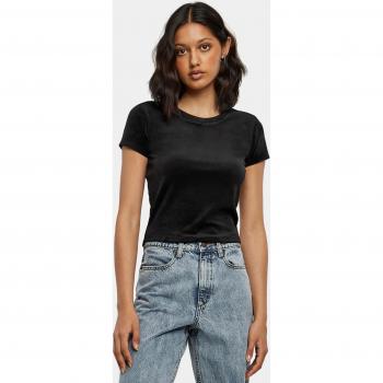 Urban Classics Women's Short Black Velvet T-Shirt
