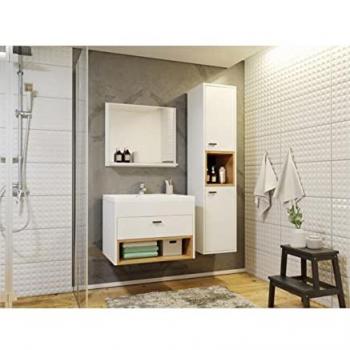 Set de baño Providence J100, Blanco y Roble Artisan, 133 x 35 cm