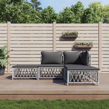 vidaXL 4 Piece White Steel Garden Lounge Set with Cushions