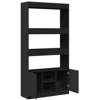 Aparador alto de madera de ingeniería negro 92x33x180 cm, mueble multifuncional para almacenamiento y exhibición
