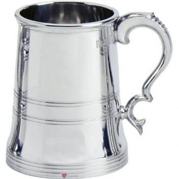 Pewter Tankard Kings Mango Adornado de Doble Banda con Forma Lisa Base de Vidrio 1pt