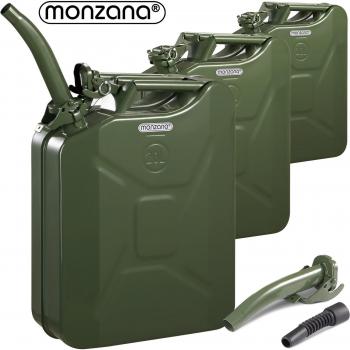 Bidón de gasolina metálico MONZANA® 3 piezas Set 20L con boquilla, aprobado por la ONU