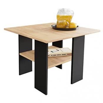 Mesa de Centro Angular Reading 102, Aglomerado Laminado Negro y Craft Roble, 50x60x60cm
