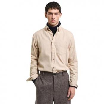 Gant Herringbone Flannel Shirt for Men, Long Sleeve, Regular Fit, Caramel Beige, Size XL