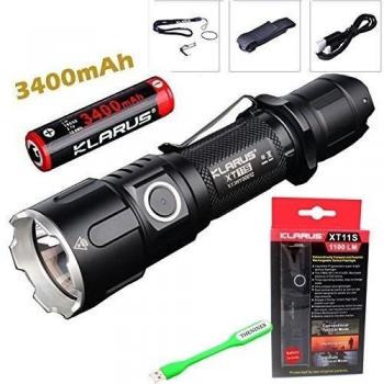 Bundle: Klarus xt11s LED CREE XP-L HI V3 1100 lúmenes impermeable linterna LED Powered By 2 x CR123 A/1 x 18650 Pilas Outdoor Tactical - Linterna/Linterna con 3400 mAh batería + thenines USB Light & bolsa