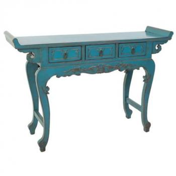Mesa Recibidor Moderna WANDERLUST DECO con Espacio de Almacenamiento 132x37x78h Cm, Madera Azul, Acabado Artesanal