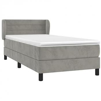 Cama box spring con colchón terciopelo gris claro 90x190 cm