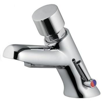 Mezclador Temporizado de Lavabo con Mando Pulsador Antibloqueo Serie Moderna 08512F Cromado - Latón
