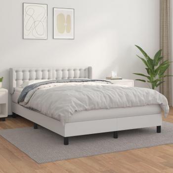 Cama box spring de muelles con colchón blanco 140x190 cm en cuero sintético