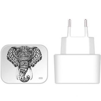 Official Bioworkz Ornate Elephant Animal Head 2 White EU Charger & Micro-USB Cable for Huawei Stream S 302HW
