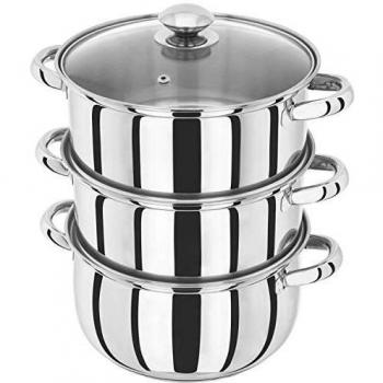 Judge Essentials HX04 - Olla integral con vaporera de 3 niveles de acero inoxidable - Tapa de cristal con válvula de escape - Compatible con inducción - Apta para el horno - Garantía de 25 años -22 cm