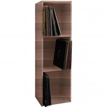 Estantería de Madera para Discos de Vinilo Platto con 3 Compartimentos - Almacenamiento para 100 Discos, Medidas: 107 x 34 x 30 cm, Color Nuez