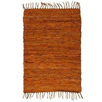 Alfombra Artesanal de Cuero Tejida a Mano 60 x 90 cm para Pasillo o Entrada Color Naranja