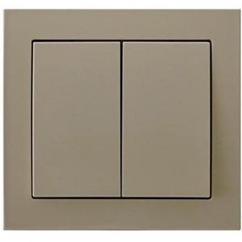 Interruptor de luz doble beige con botón grande y placa de pared