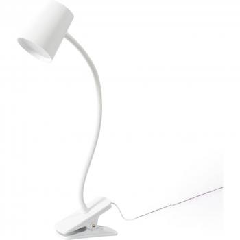 Lámpara de mesa LED Lindby Ailina con base de pinza, color blanco, diseño moderno, fabricada en plástico, 1 llama, ideal para lectura