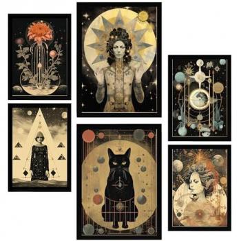 Set de 6 Pósters Collage Surrealista Esotérico de Mujeres para Decoración de Paredes - Tamaños A3 y A4 Sin Marco