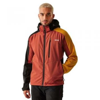 Regatta Men's Waterproof Full Zip Hooded Softshell Jacket in Red Ochre and Black