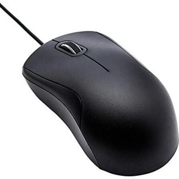 Amazon Basics - Ratón con 3 botones y cable USB, silencioso, color negro