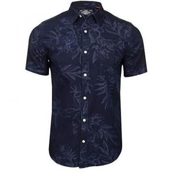 Superdry Hombre Camisa de Manga Corta Miami Loom Índigo Tropical Miami M