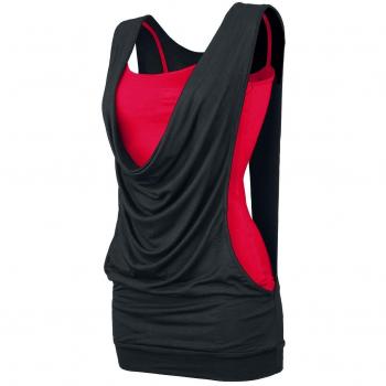 Forplay Abierto Doble Capa Top Mujer negro/rojo S