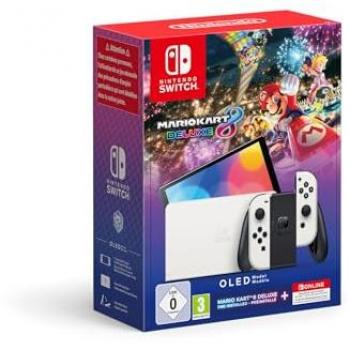 Consola Nintendo Switch OLED Blanca + Mario Kart 8 Deluxe + Suscripción de 12 Meses a Nintendo Switch Online
