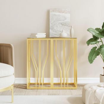 Mesa consola de acero inoxidable y vidrio 70x30x70 cm en color plateado, dorado, plateado y blanco, ideal como mesa de sofá o mesa auxiliar para salón