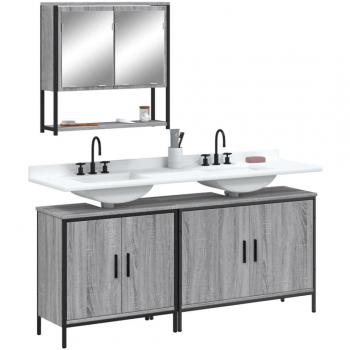 Set de muebles de baño 3 piezas gris Sonoma madera multicapa