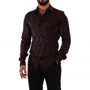 Dolce & Gabbana Bordeaux GOLD Logo Silk Slim Fit Mens Shirt
