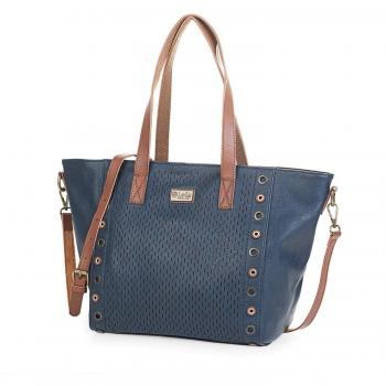 Lois - 96381 Bolso Tipo Shopping. con Doble asa y Bandolera Ajustable. Cierre con Cremallera. Bolsillo detrás Cremallera. Piel sintética Polipiel, Color Marino
