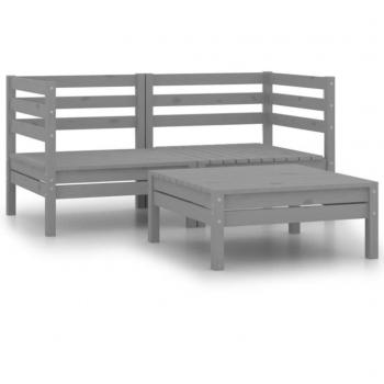 vidaXL 3 Piece Garden Lounge Set Solid Pinewood Grey