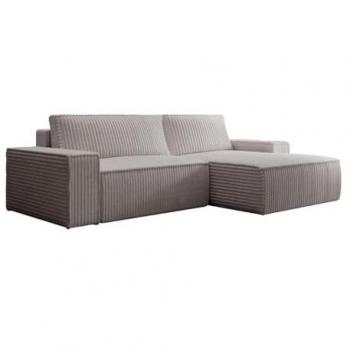 Sofá rinconera derecho convertible de pana gruesa color gris claro AMELIA