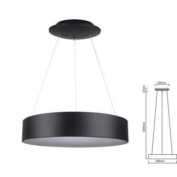 Lámpara Colgante LED Circular 30W Color Negro Diámetro 60cm Altura 120cm Luz Cálida 3000K Dimmerizable