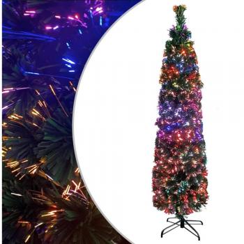 Árbol de Navidad Artificial Delgado con Soporte y Fibra Óptica 120cm