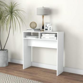 Mesa Consola Premium de Madera de Ingeniería Blanca 78x30x80 cm con Sofá Negro y Cojín 180x77x82 cm en Tela