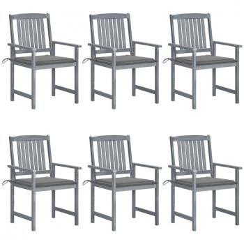 Acacia Wood Garden Chairs Set with Cushions - 6 Pieces in Grey