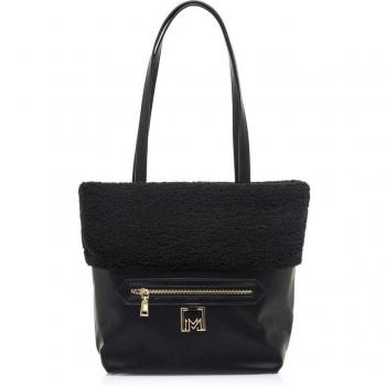 Mariamare - Bolso de hombro Yak para mujer, color negro con detalle de pelo y cierre de cremallera